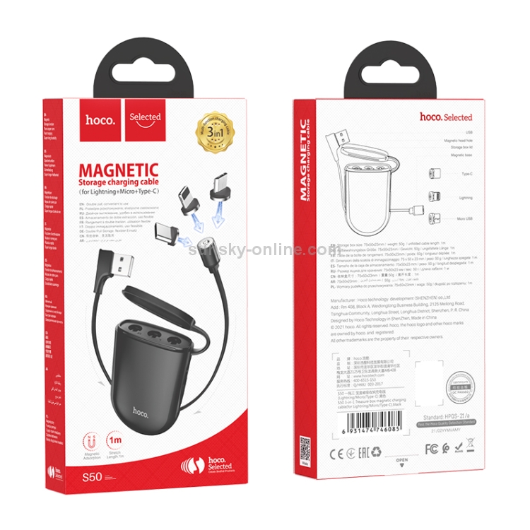 Câble Multi Chargeur Magnétique -3 En 1-Micro USB + Lightning+ Type-C