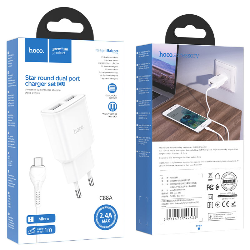 Chargeur Mural Star C88A Star deux ports Câble USB vers Micro USB