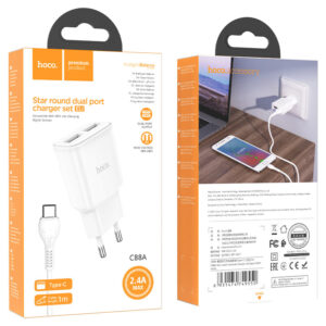 Chargeur USB 2.4A Star C88A rond, deux ports Type C