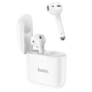 Ecouteurs sans fil True Wireless EW06 avec boîtier de charge BT5.1, Les HOCO EW06 ont une structure ergonomique. Ils suivent la forme du conduit auditif, ont des protubérances spéciales pour la fixation. Ils s’adaptent confortablement et en toute sécurité dans l’oreillette, ne causent pas d’inconvénients lors d’un port prolongé.
