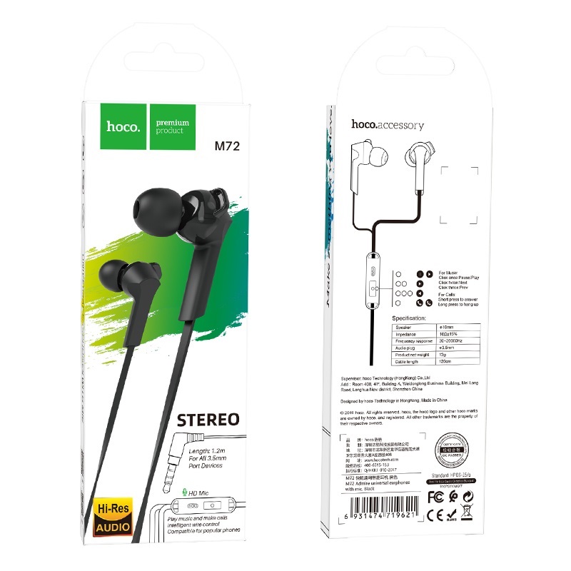 Écouteurs filaires 3,5 mm "M72 Admire" avec micro
