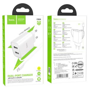 Chargeur mural "C103A Courser" EU double port avec câble intégré