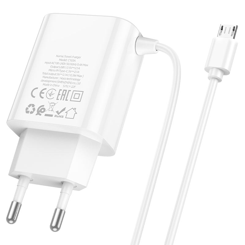 Chargeur mural "C103A Courser" EU double port avec câble intégré