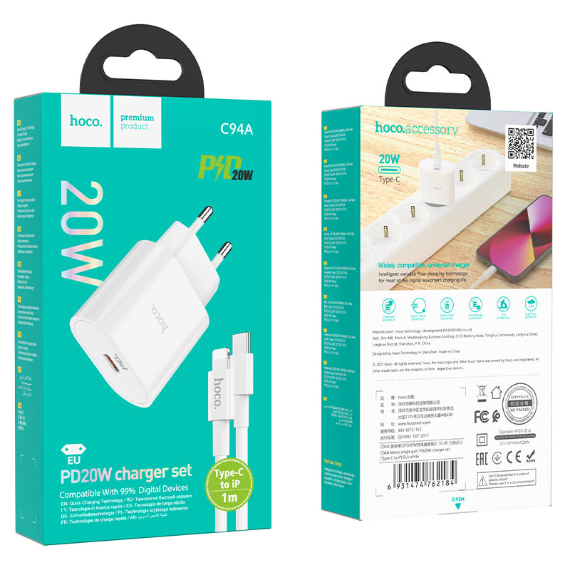 Chargeur mural "C94A Metro" PD20W EU set avec câble
