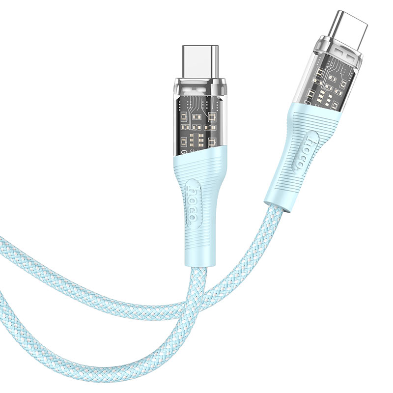 Câble Type-C vers Type-C "U111 Transparent Discovery Edition" 60W, U111 Transparent Discovery Edition, câble de données de charge de type C à type C, 1,2 m, plastique transparent et tresse bicolore, prend en charge 60 W (20 V / 3 A) pour les ordinateurs portables et 3 A pour les téléphones mobiles.