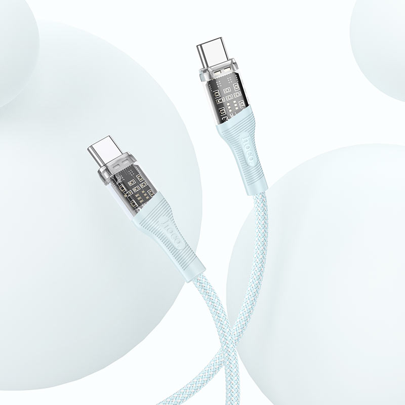 Câble Type-C vers Type-C "U111 Transparent Discovery Edition" 60W, U111 Transparent Discovery Edition, câble de données de charge de type C à type C, 1,2 m, plastique transparent et tresse bicolore, prend en charge 60 W (20 V / 3 A) pour les ordinateurs portables et 3 A pour les téléphones mobiles.