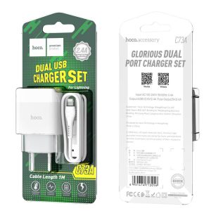 Chargeur mural "C73A Glorious" EU plug double USB set avec câble