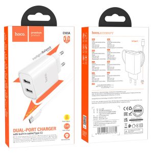 Chargeur mural "C103A Courser" EU double port avec câble intégré
