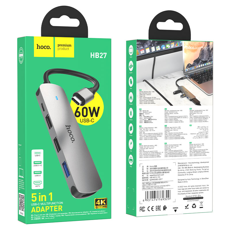 Hub de Type C "HB27" HDTV + USB3.0 + USB2.0*2 + PD