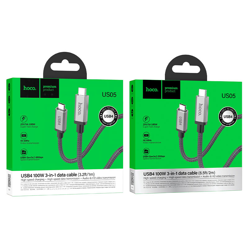 Câble Type-C vers Type-C « US05 » USB4 100 W