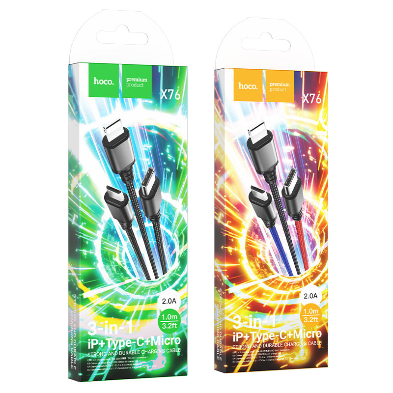 Câble de charge 3en1 Micro-USB+Type-C+Lightning X76 HOCO