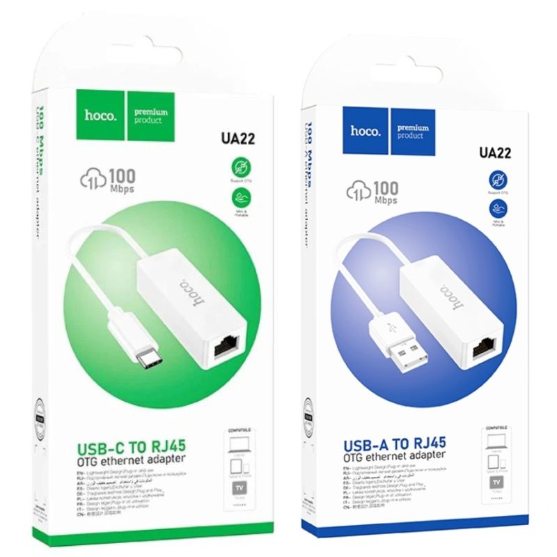 Adaptateur Ethernet USB-C & USB-A vers RJ45 UA22 HOCO