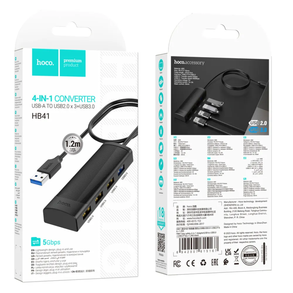 HUB USB 4-en-1 (1 USB 3.0 + 3 USB 2.0) HB41 HOCO