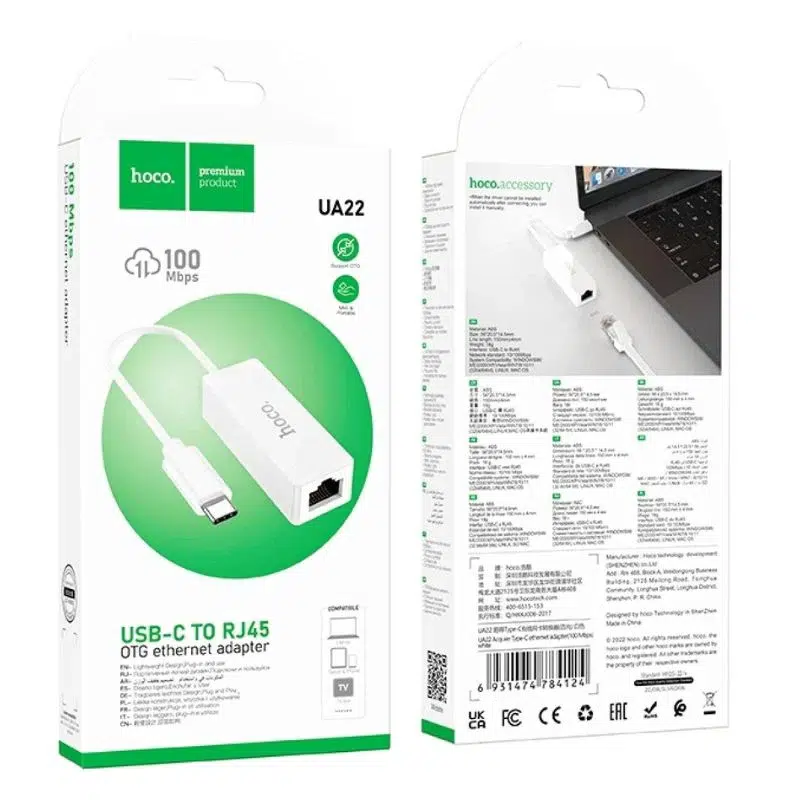 Adaptateur Ethernet USB-C & USB-A vers RJ45 UA22 HOCO