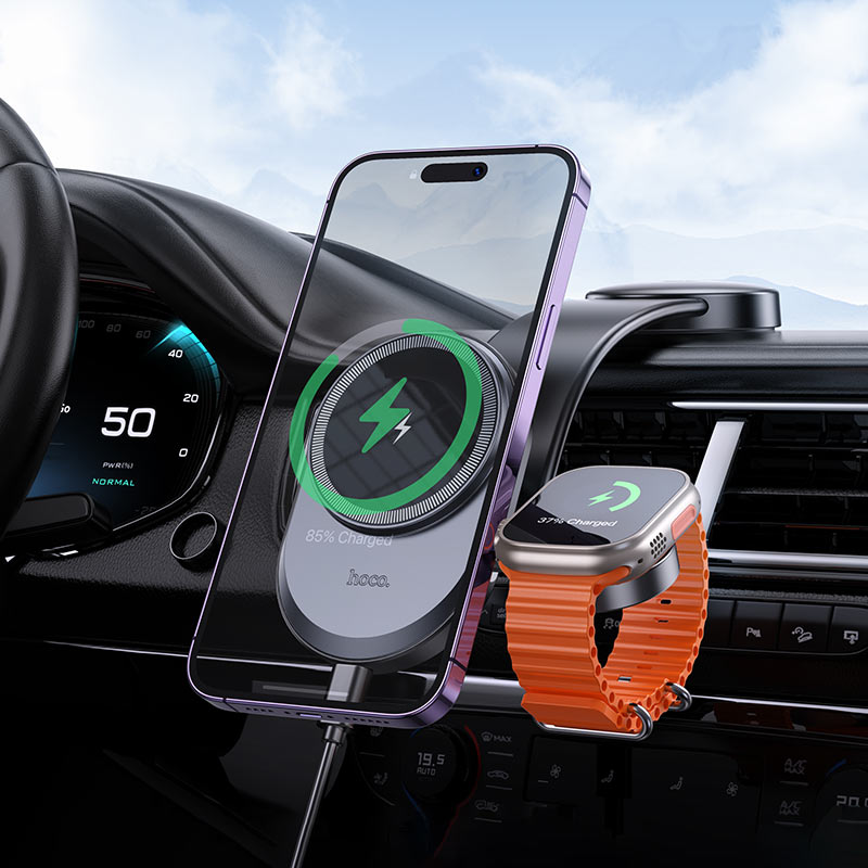 Chargeur sans fil voiture magnétique 2-en-1 HW28 HOCO