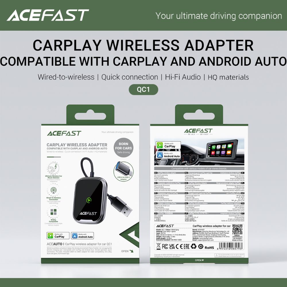 Adaptateur CarPlay & Android Auto Sans Fil QC1 ACEFAST – Image 8