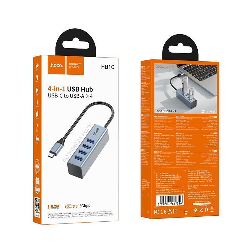 Hub USB-C 4 Ports USB 3.0 HB1C HOCO